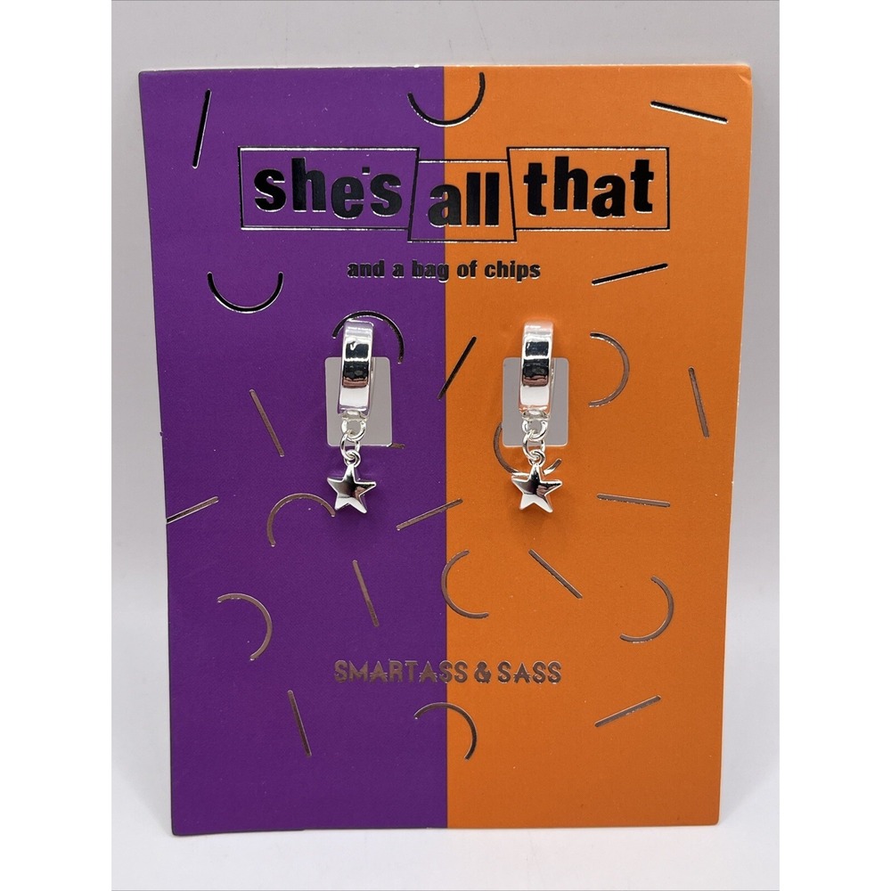 Smartass & Sass "She's All That" Silver Plated Hoop Earrings- Brand New‎